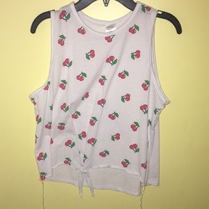 front-tie cherry printed tank top